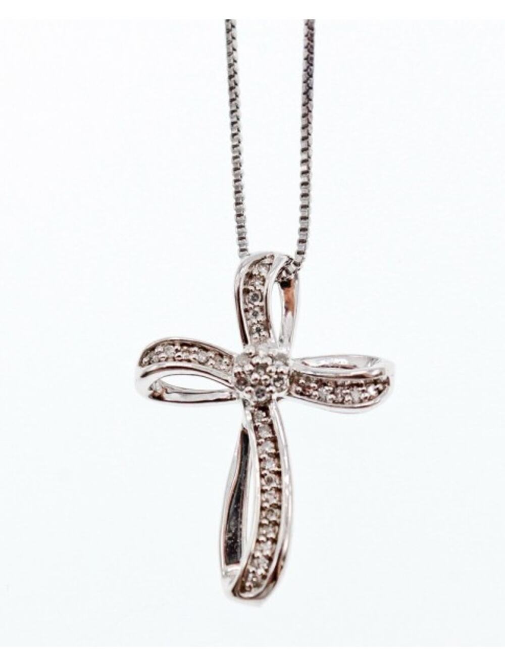 925 Sterling Silver White Topaz Chain With Cross Italy